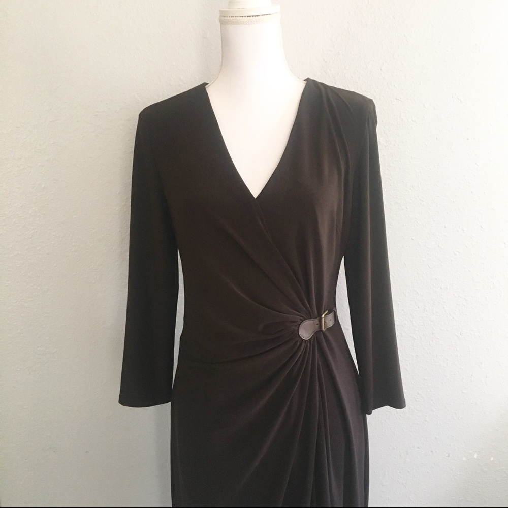 NWT RALPH LAUREN Dark Brown Wrap Dress Size 10